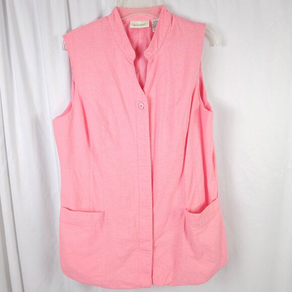 Vintage Mosaic Womens Size 16 Pink Linen Rayon Blend Sleeveless Button Down Vest - Picture 1 of 5